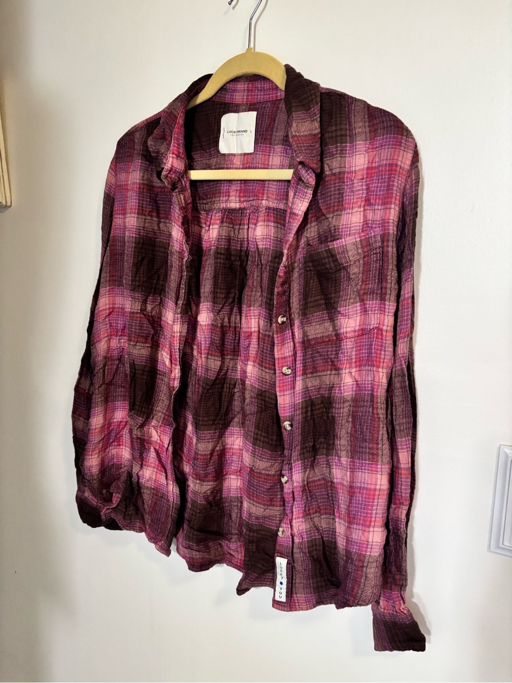 Lucky Brand Pink and Brown Plaid Button-Down Shirt